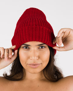 Poppy cozy knit beanie. Front view shown.