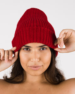 Poppy cozy knit beanie. Front view shown.