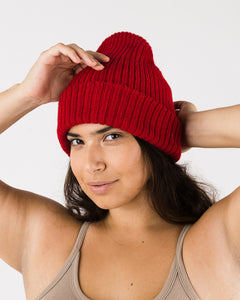 Poppy cozy knit beanie. Front view shown.